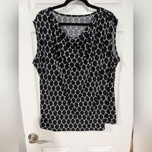Lane Bryant Black & White Geometric Print Cowl Neck Blouse in Size 22/24